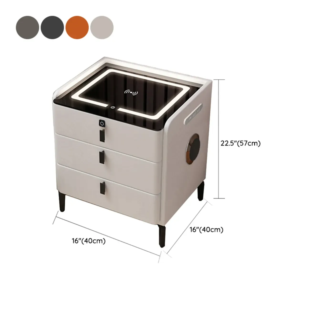 Narrow 3-Drawers Glass Top Wooden Nightstand with Light