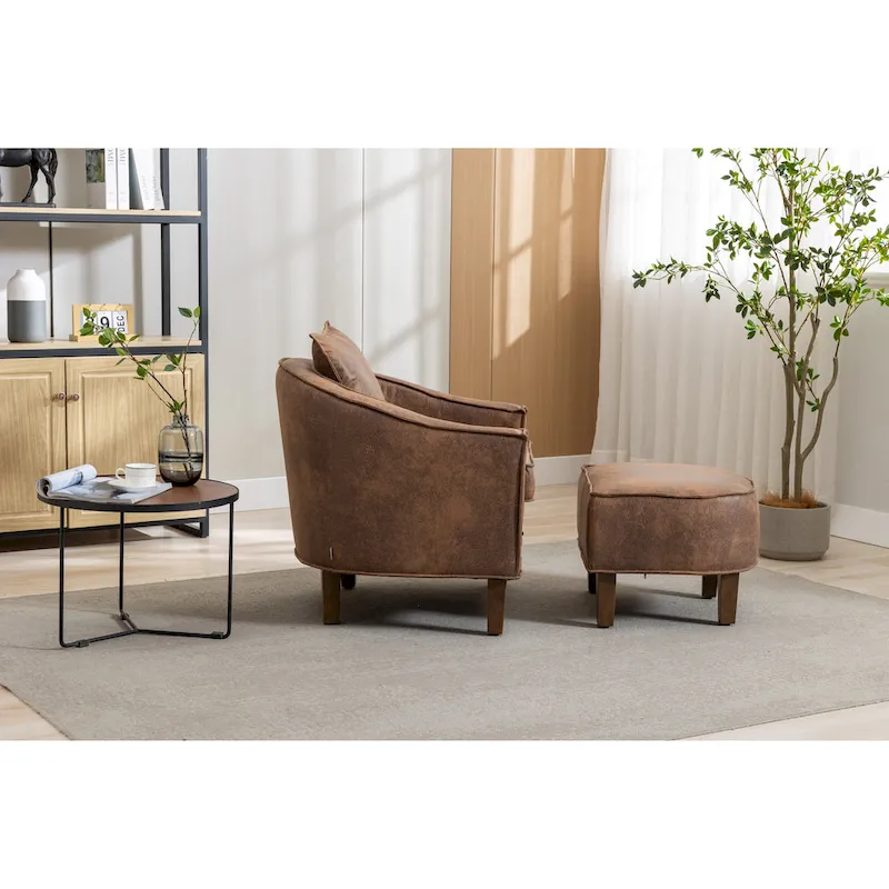 Upholstered Barrel Accent Chair with Ottoman