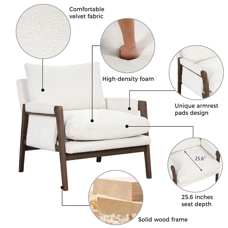 Roundhill Furniture Kelly Mid-Century Modern Velvet Accent Armchair