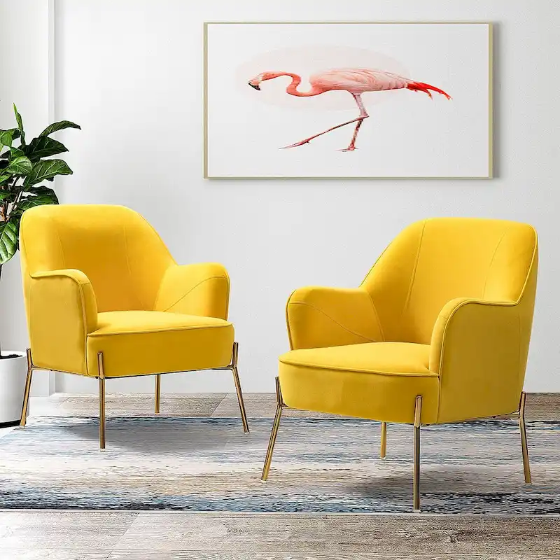 Marina Modern Velvet Accent Chair with Golden Legs Set of 2 by HULALA HOME