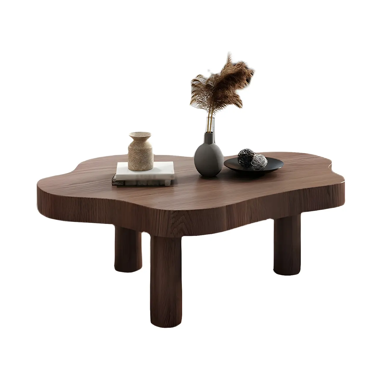 Natural Cloud-Shaped Pine Coffee Table with 3 Legs