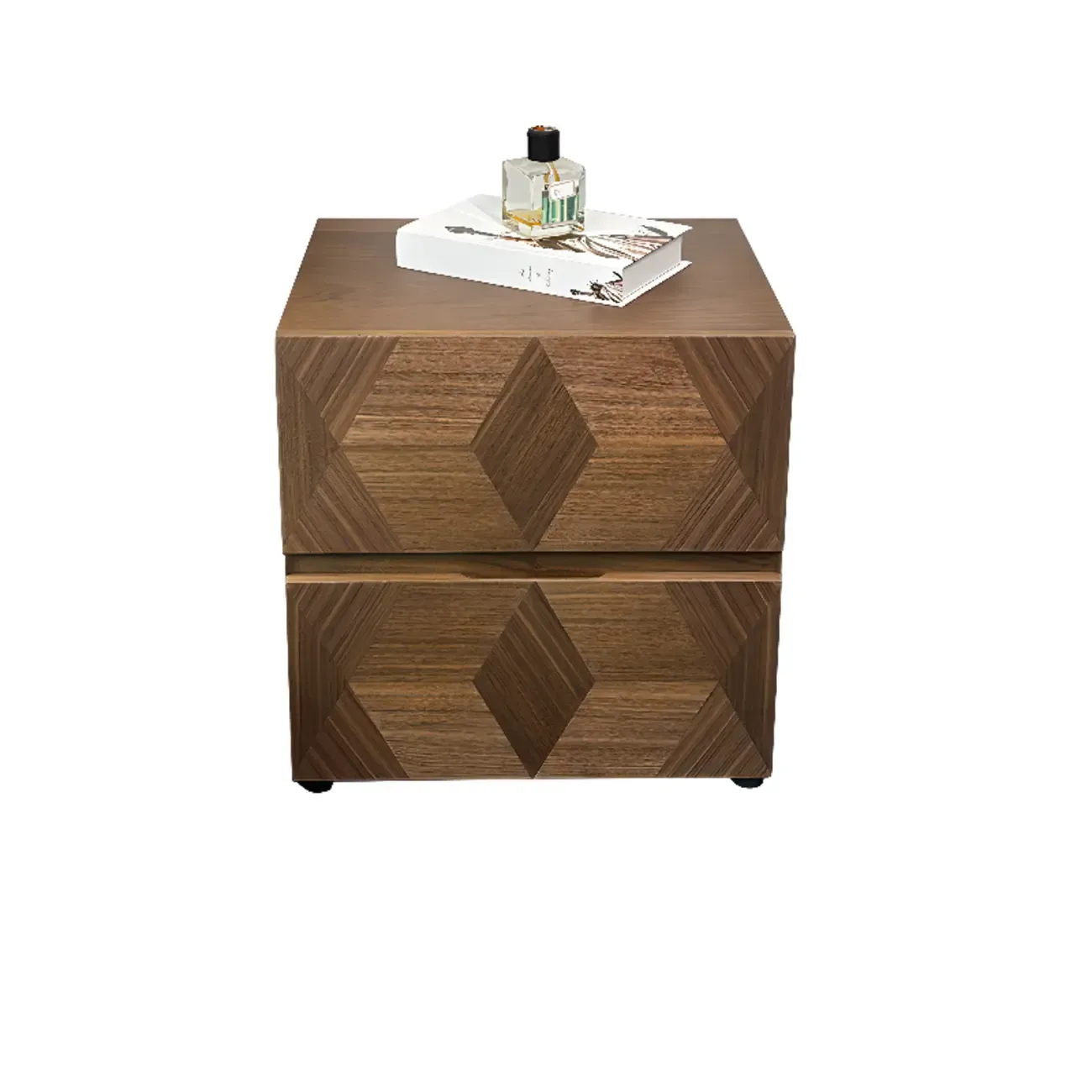 Elegant Nut Brown Narrow 2-drawer Wood Nightstand