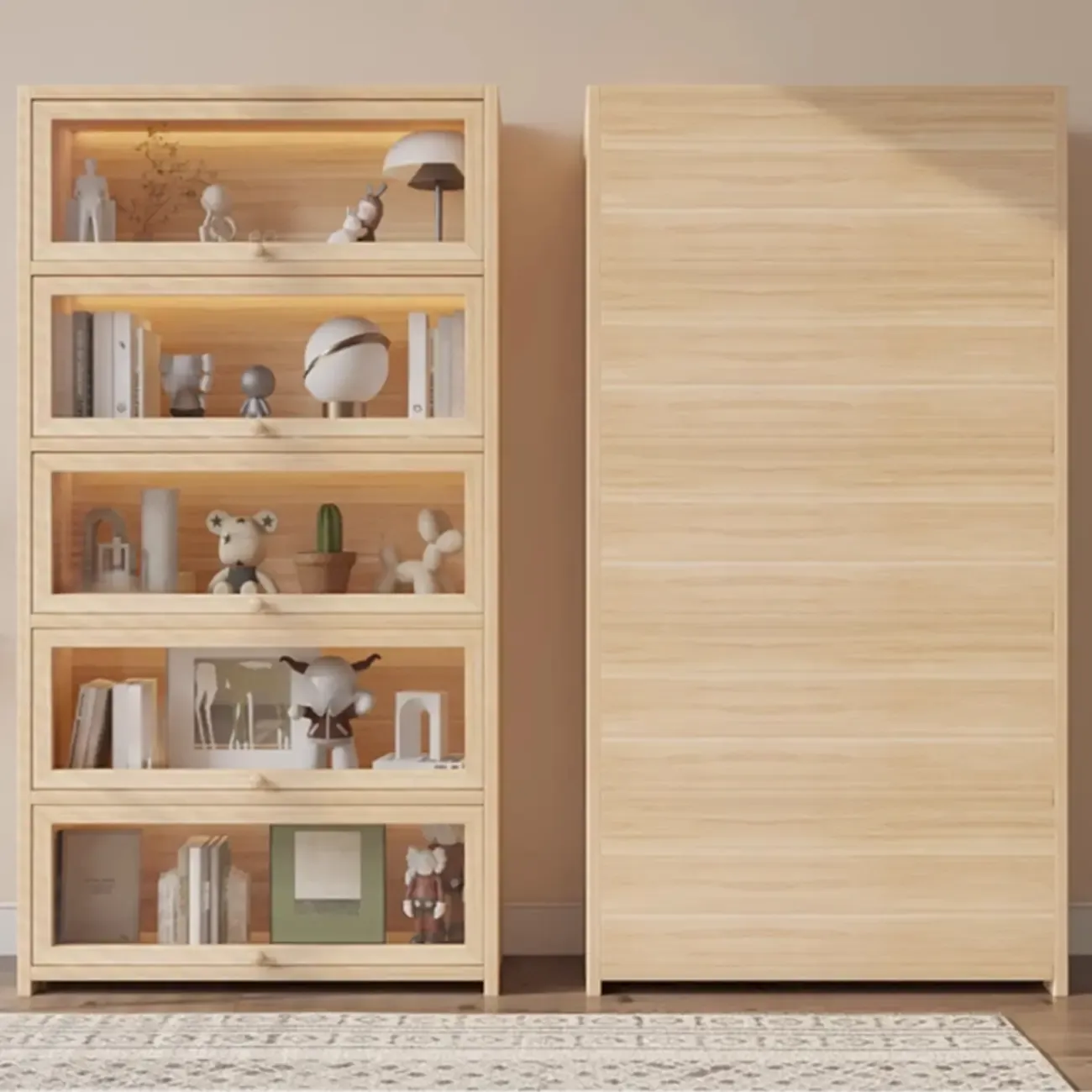 Classic Natural Finish Solid Wood 5-Shelf Display Bookcase