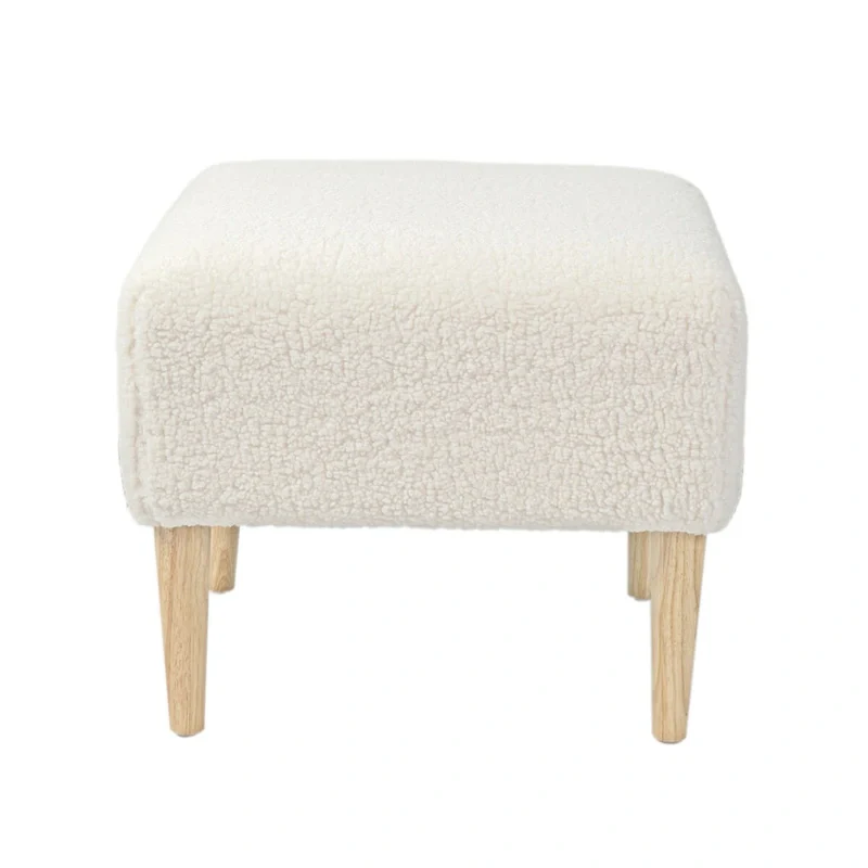 Side Table Foot Stool Padded Boucle Ottoman with Wood Legs