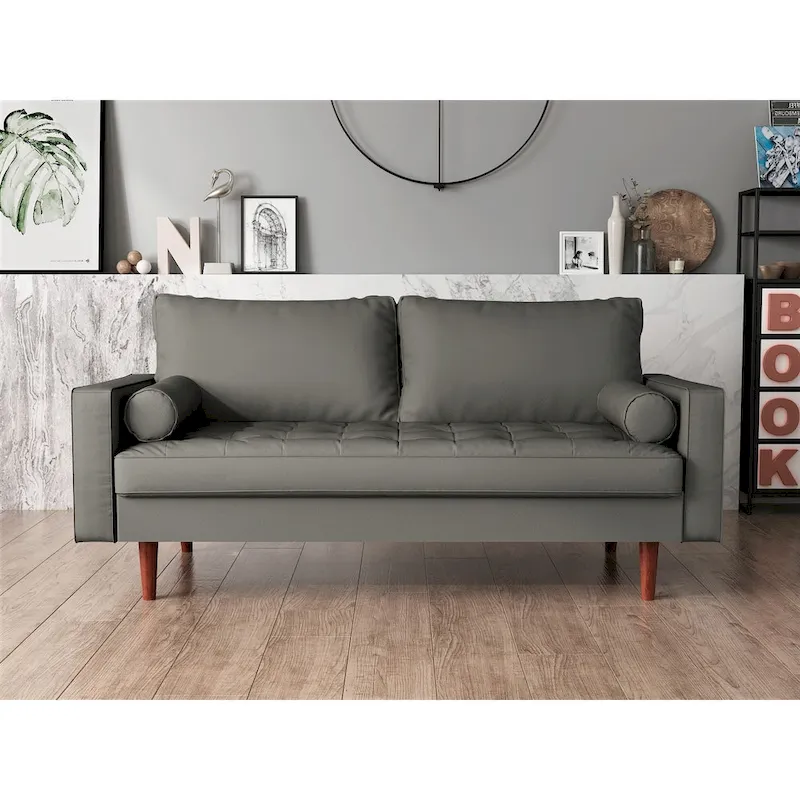 US Pride Faux Leather Mid-century Modern Sofa