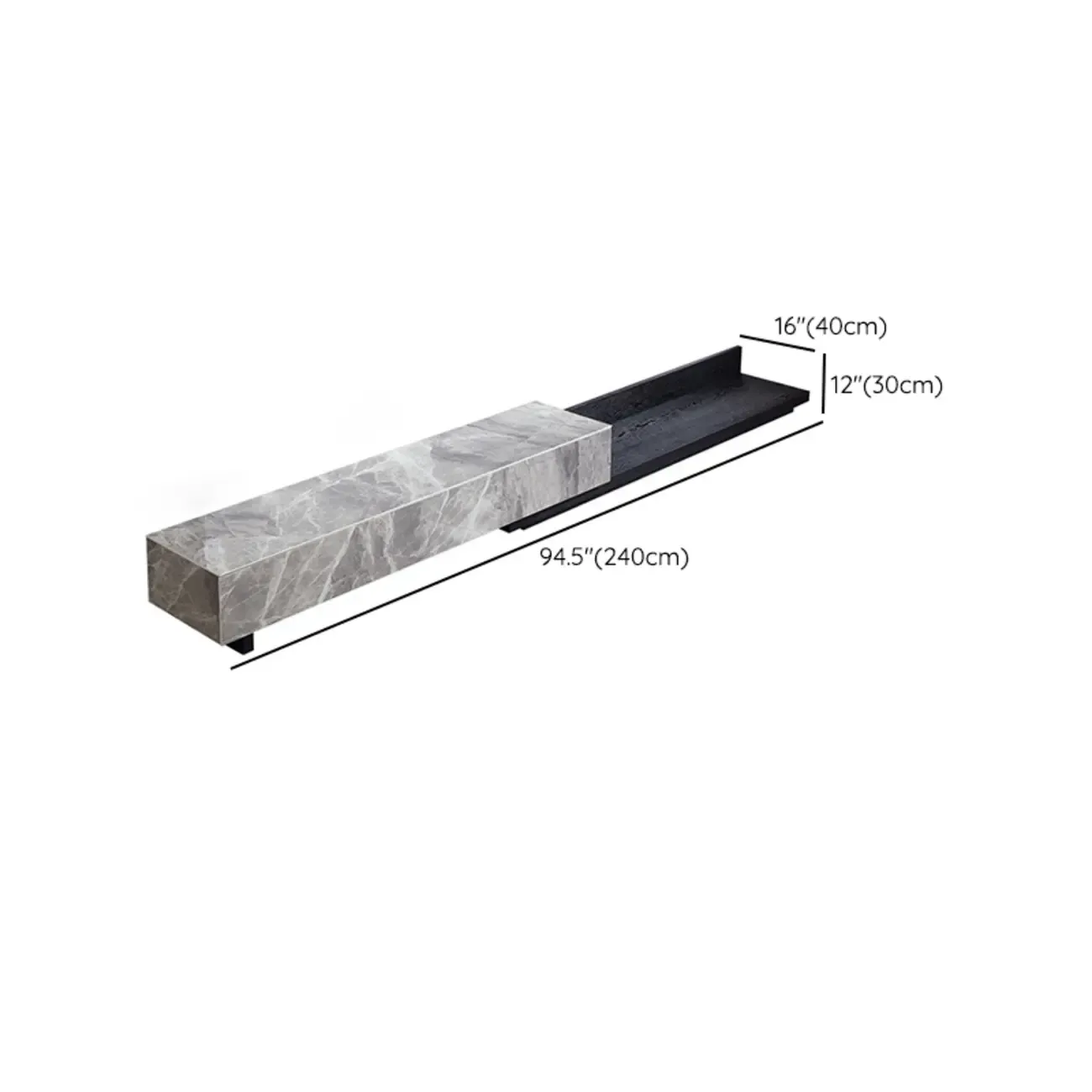 71 Elegant Grey Stone Rectangle TV Stand with 3 Drawers