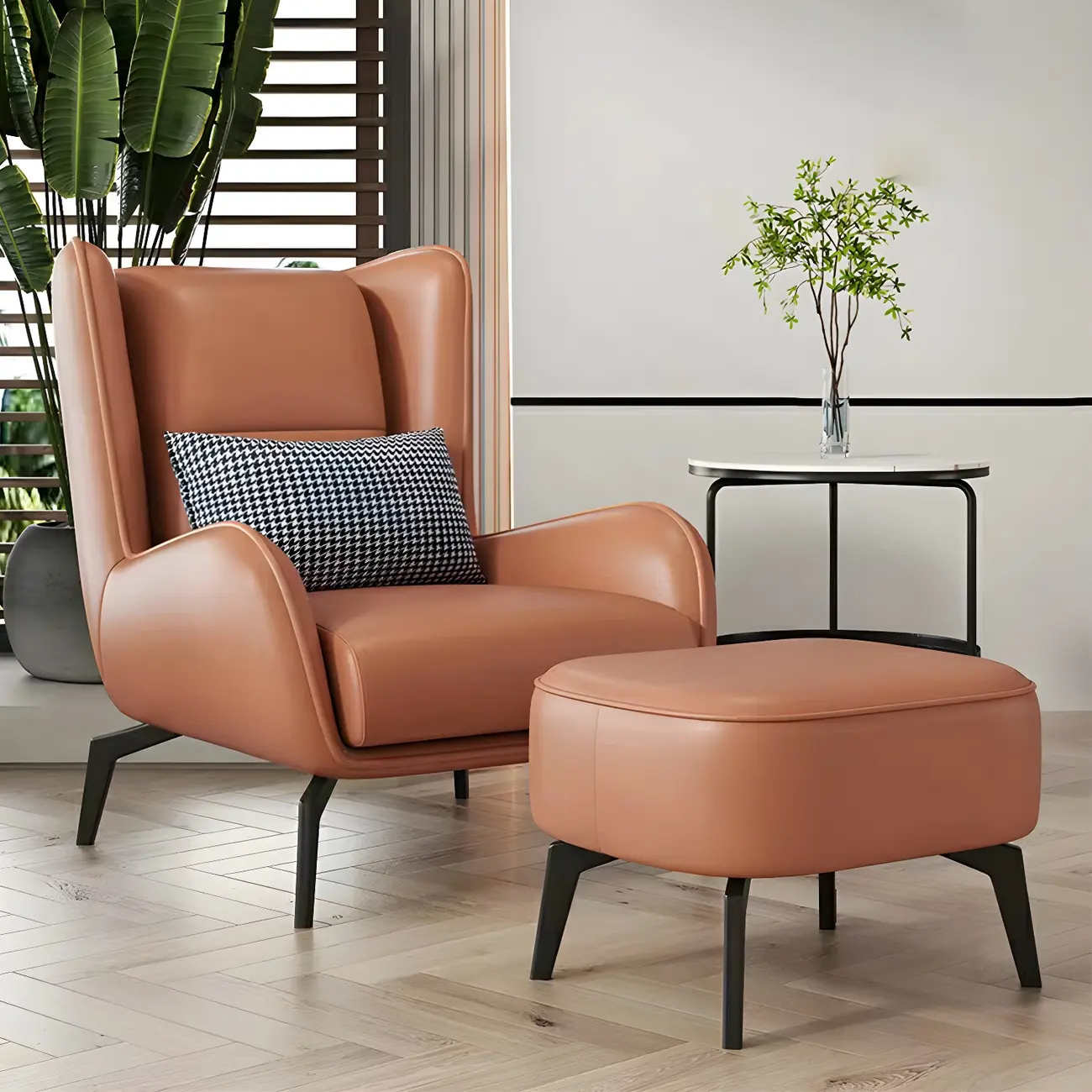 Modern Beige Leather Accent Chair with One Pillow