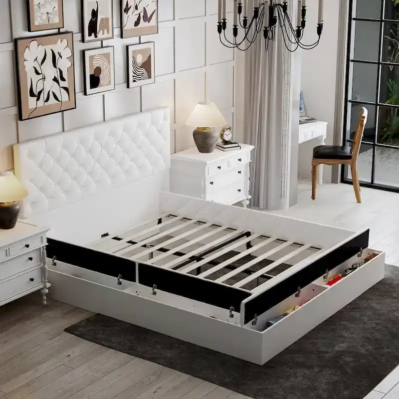 Queen/King Designer Bed Frame with LED Ambiance Lighting PU Leather