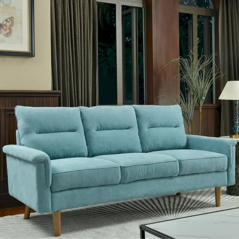 Brown Faux Leather 3-Seater Sofa with Wood Legs