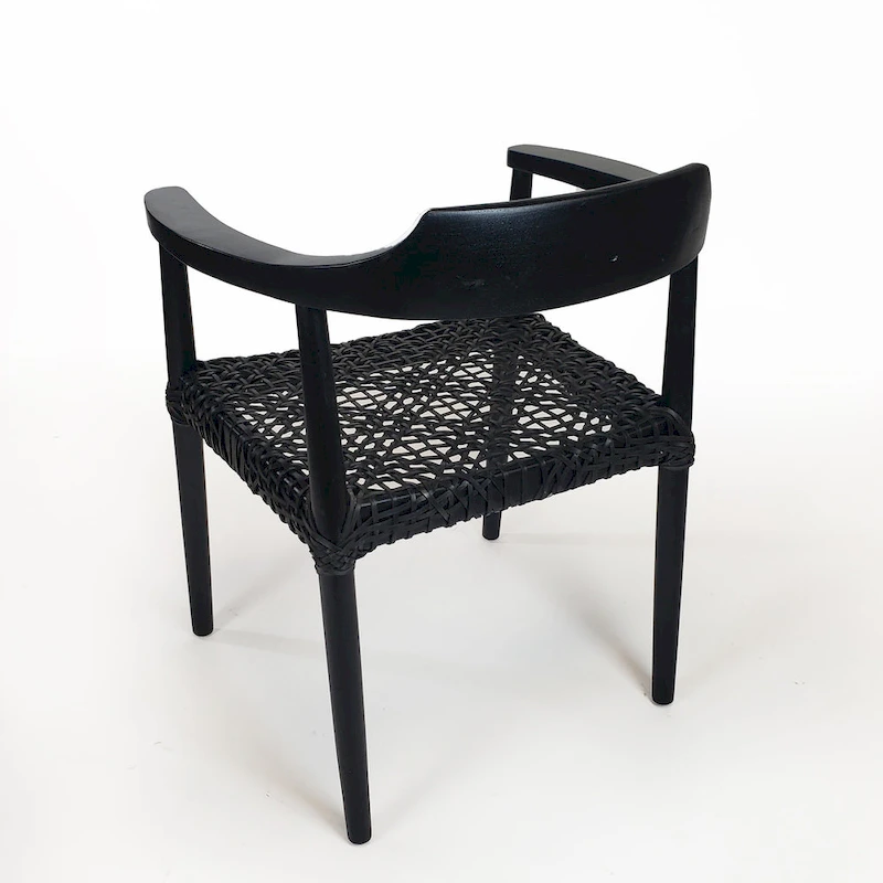 Erline Teak Wood Weaved Leather Seat Accent Chair Armchair