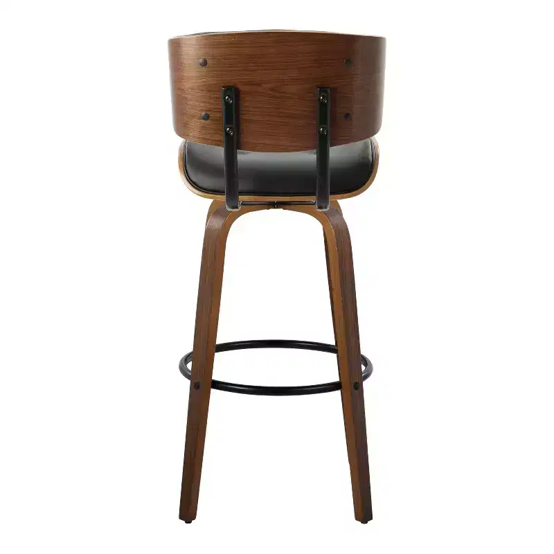 Set of 2 Lombardi Barstools Walnut/Black - LumiSource: Mid-Century Fixed-Height, Tufted, 30.5" Seat