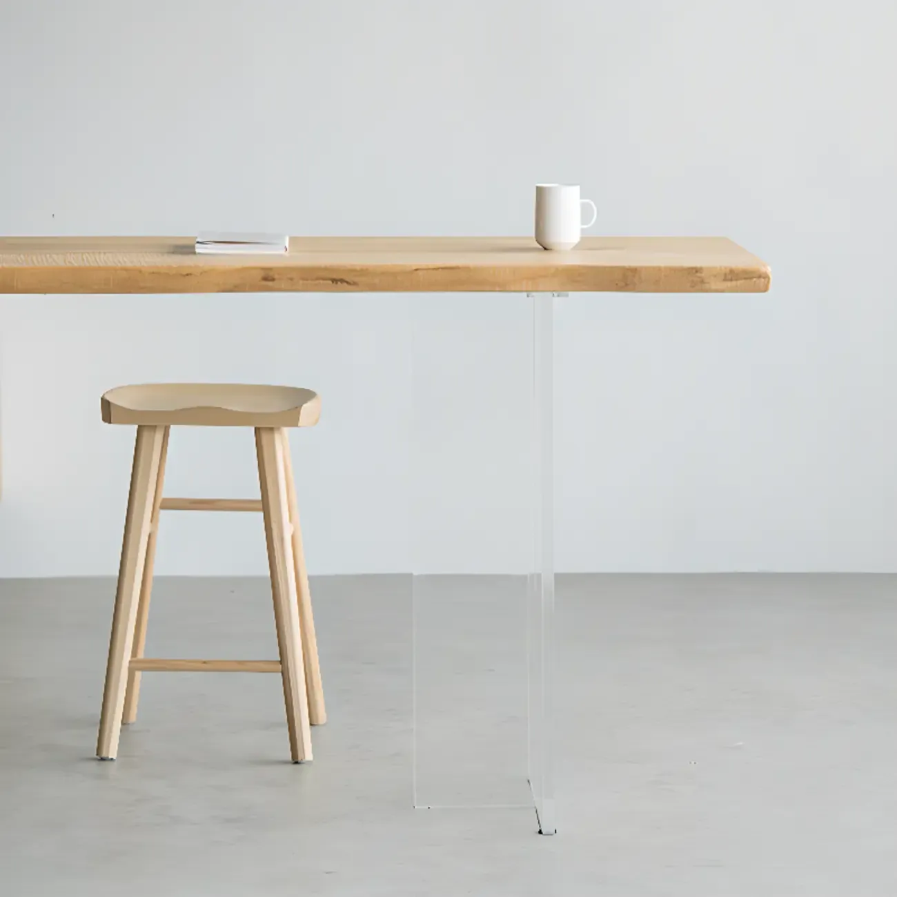 Scandinavian Clear Plastic Base Bar Tables with Wooden Top