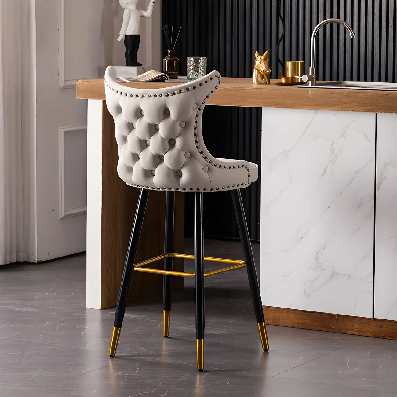 Velvet Upholstered Wingback Counter Height Bar Stools
