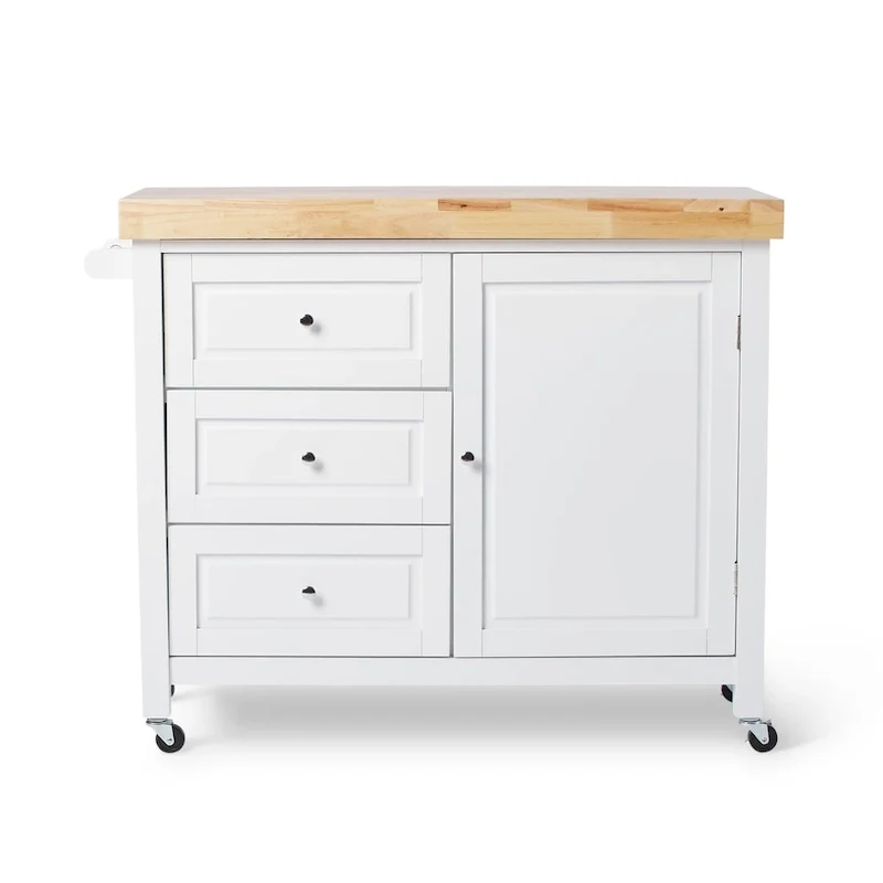 Macaulay Natural Rubberwood Rolling Kitchen Island Cart