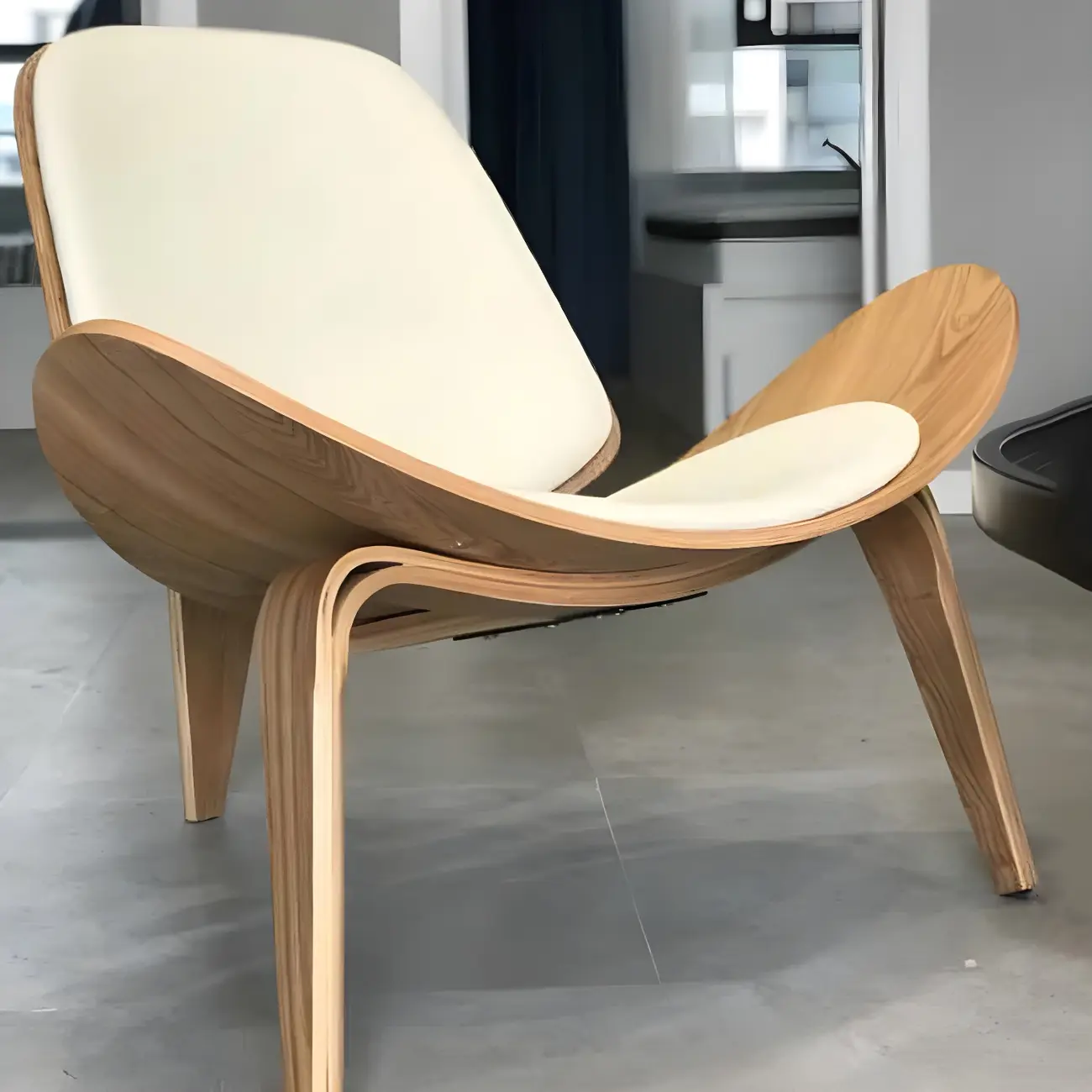 Scandinavian Leather/Linen Accent Chair with Wood Frame