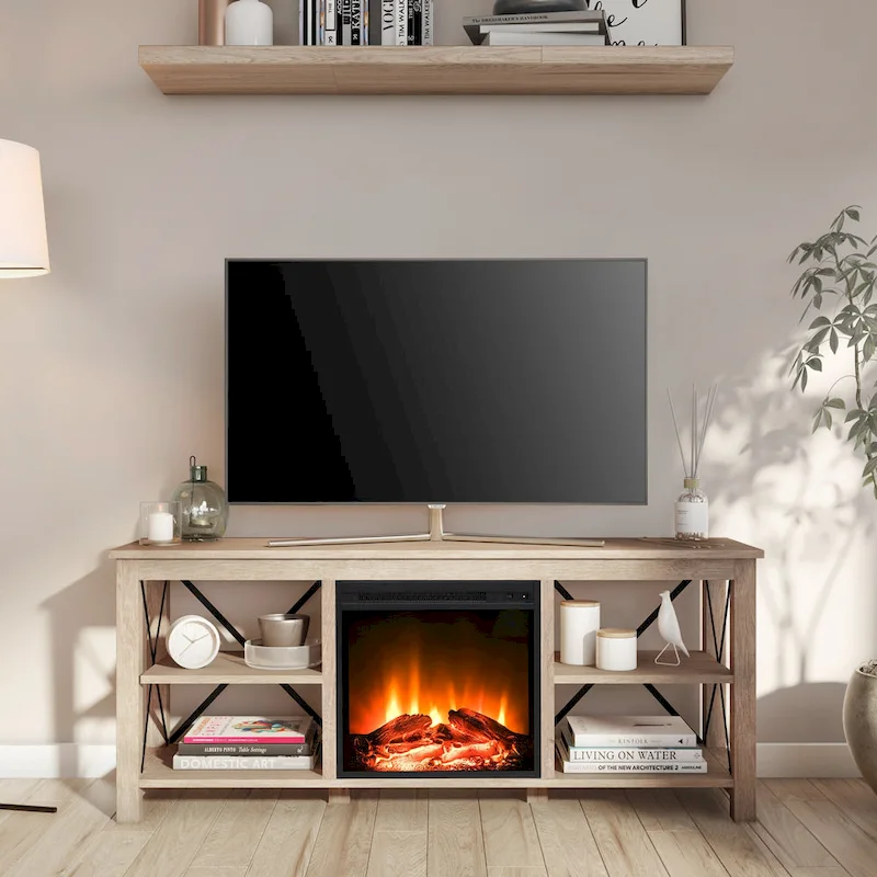 Sawyer TV Stand with Log Fireplace Insert