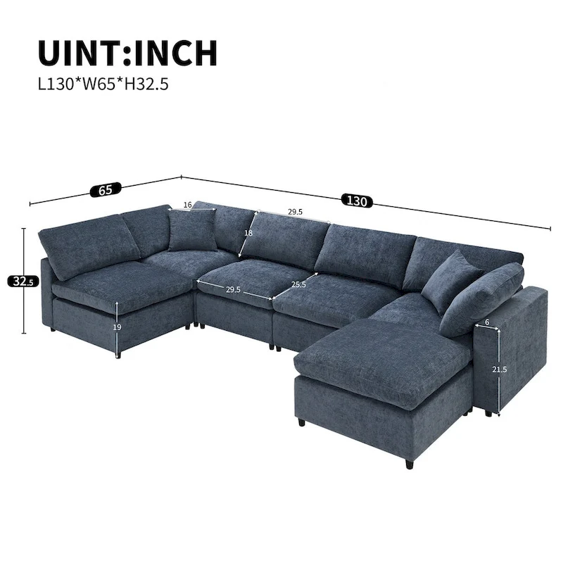 U-Shaped Modular Chenille Sectional Sleeper Sofa with Ottoman