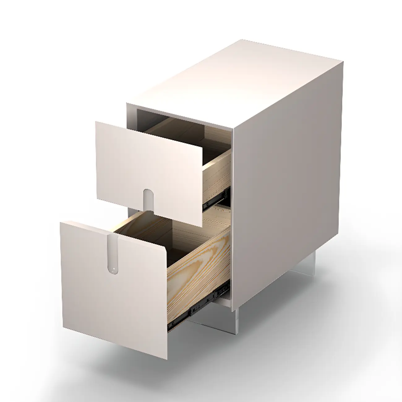 Modern White Wood Clear Base 2-Drawer Nightstand