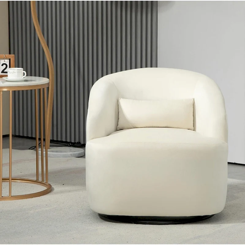 Accent Chair with Barrel-shaped Design and 360 Degree Swivel Feature