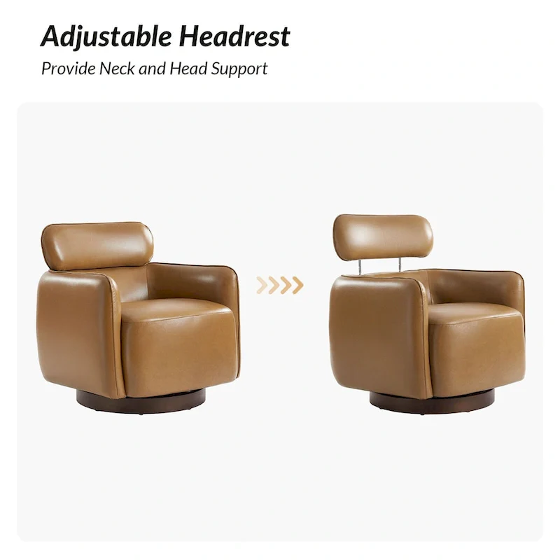 Raphael Modern Swivel Genuine Leather Barrel Chair