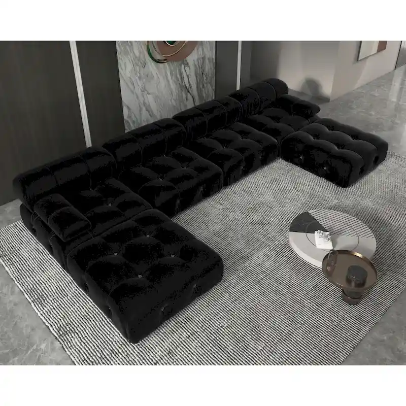 U-shaped Velvet Upholstery 6-piece Sectional Sofa Couch,4 Seats with 2 Ottoman