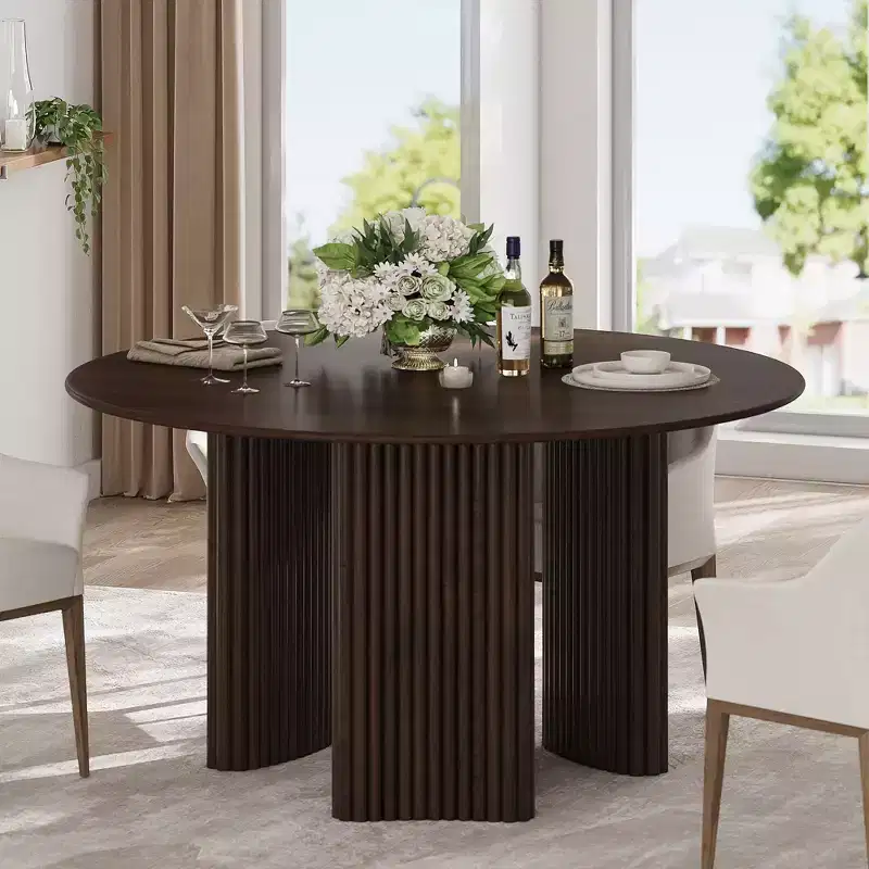 Brown Round Wood Dining Table, Seats 4