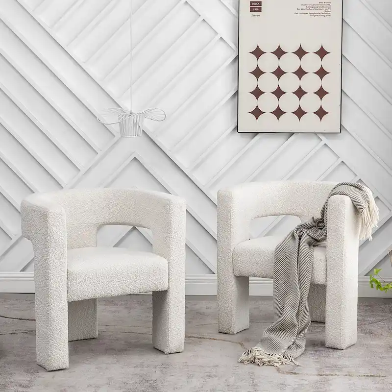 KINWELL 28   Wide Boucle Upholstered Square Armchair (Set of 2)