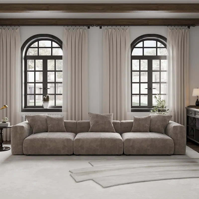 Large Modern Corduroy Fabric 3 Seats Sectional Sofa
