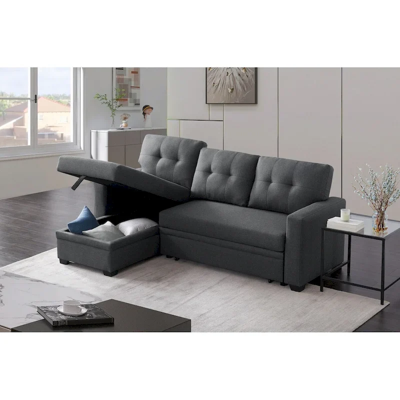 Upholstered Pull out Sectional Sofa with Chaise