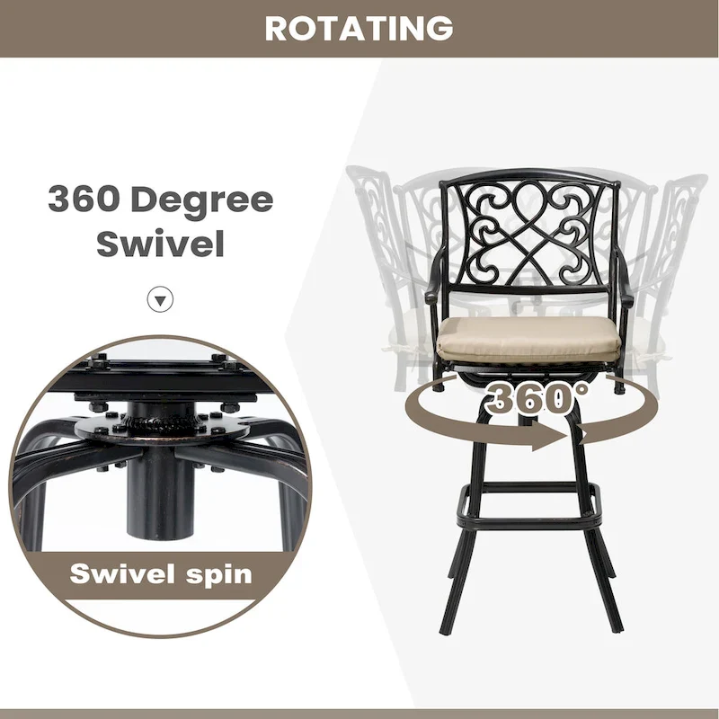 Pellebant Patio Aluminum Swivel Bar Stool with Sunbrella Cushion