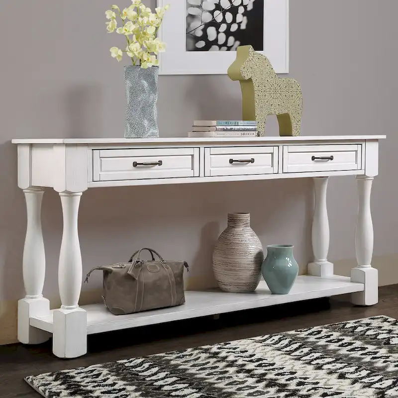 63inch Long Wood Console Table with 3 Drawers