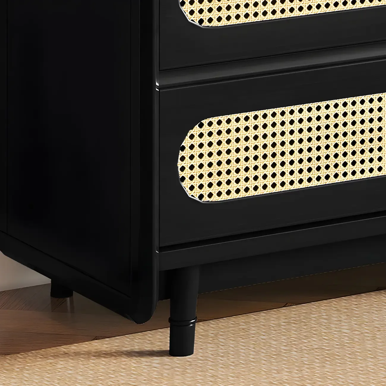 Brown Wood Rattan Front Accent Chest with Multi-Drawer