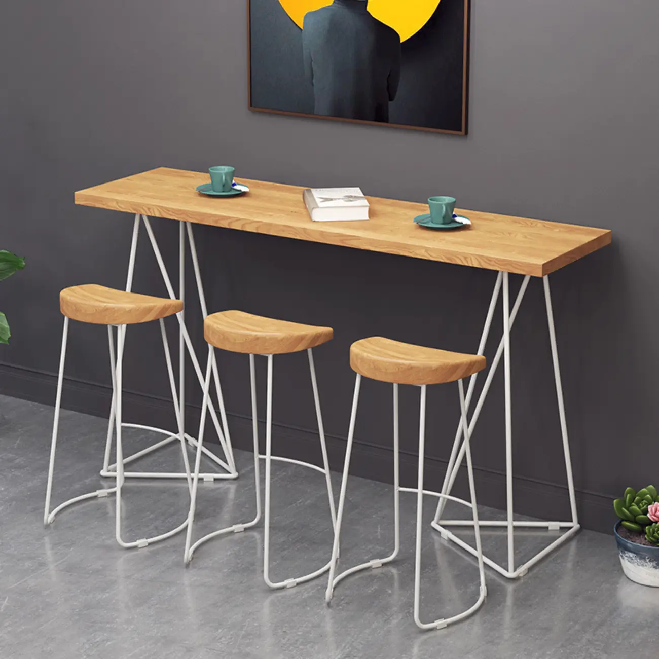 Glam Natural Finish Wooden Fixed Top Bar Tables