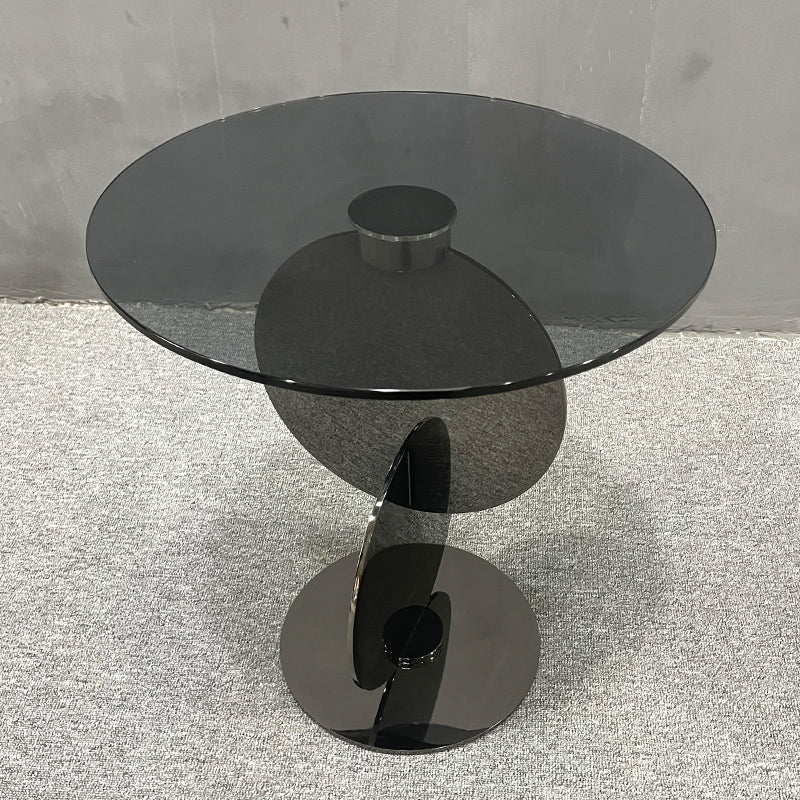 Scandinavian Glass Round Coffee Table Abstract Base