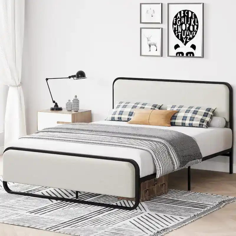 Bed Frame with Upholstered Headboard and Footboard