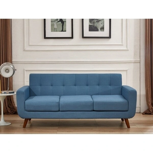 U.S. Pride Furniture Grace Rainbeau Linen Upholstered Tufted Mid-century Sofa
