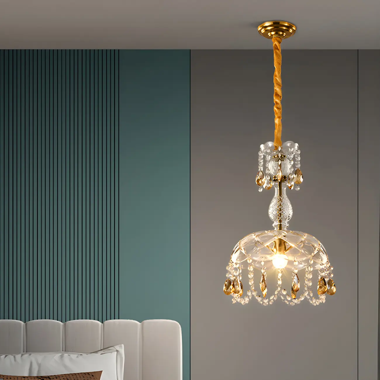 Luxury Dome Clear Crystal Pendant Light Adjustable Height