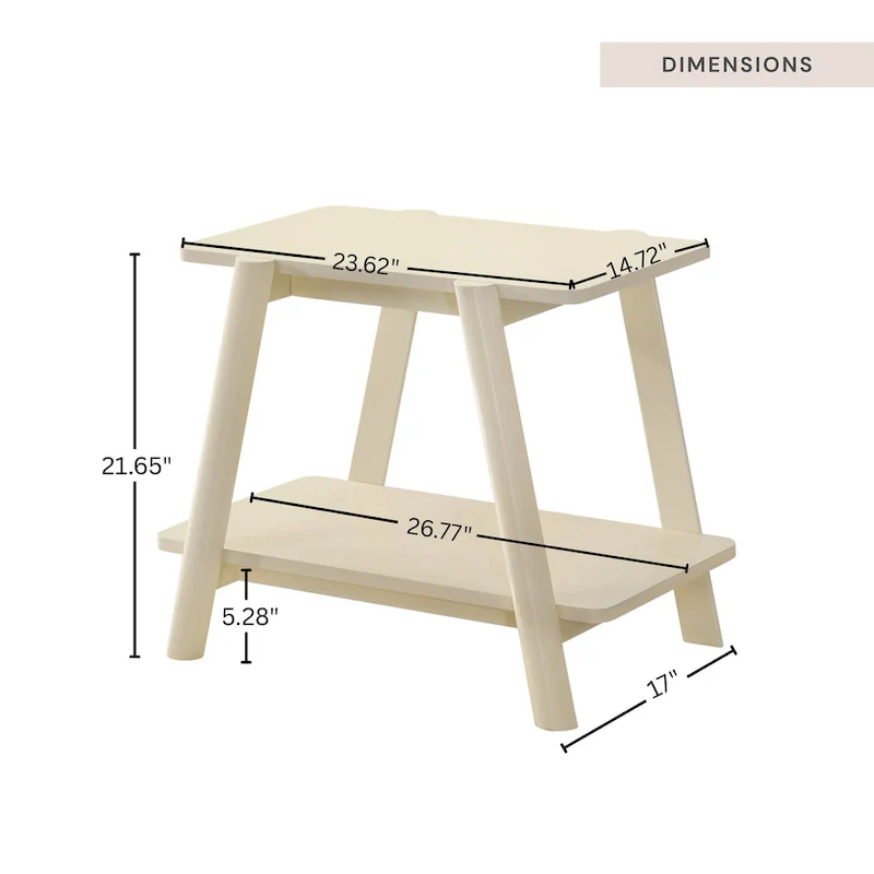 Mid-Century End Table - Wood, Sculptural Design, Storage Shelf, 26.77W x 21.65H