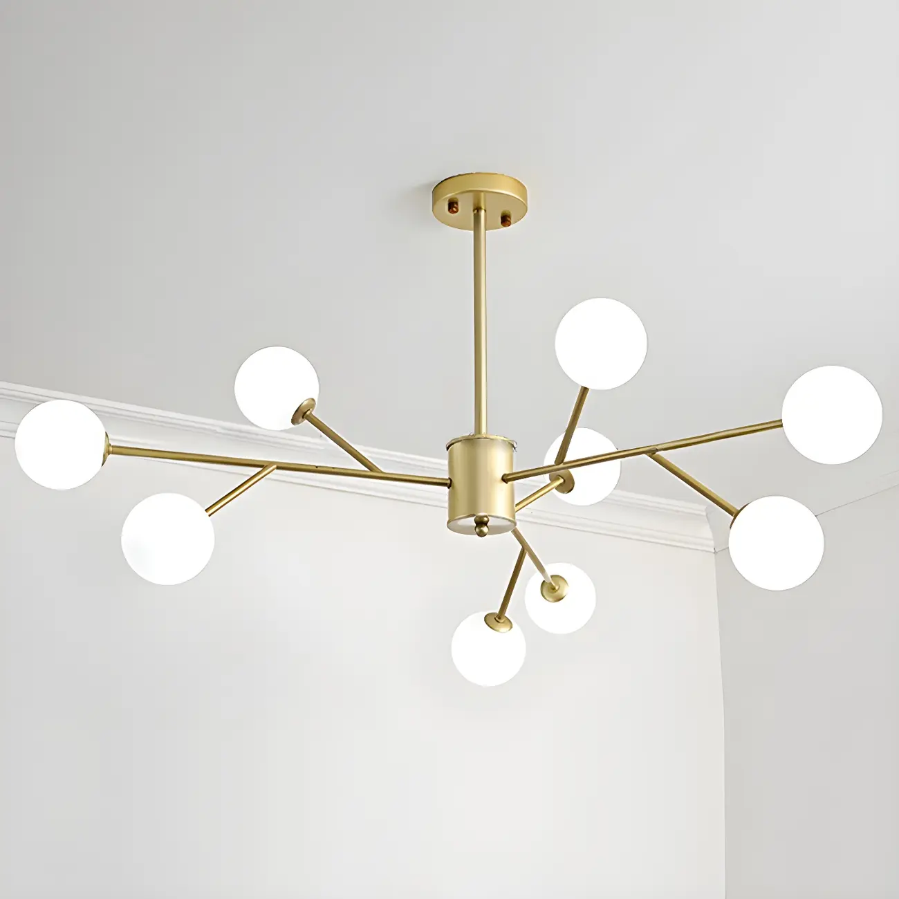 Mid-Century Modern White Globe Glass Sputnik Chandelier
