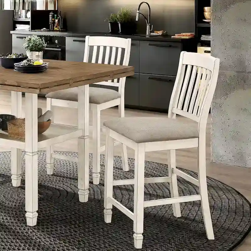 Farmhouse Solid Wood Slate Back with Upholstered Seat Counter Height Dining Stools (Set of 2)