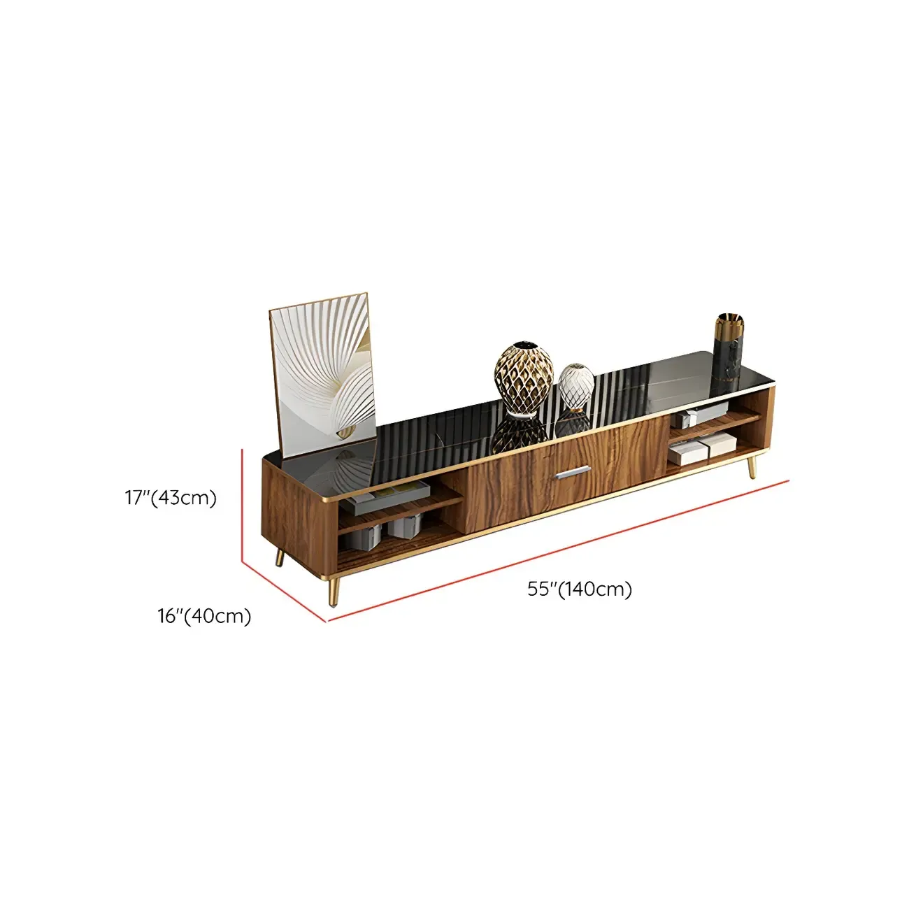 87 Glam Brown Stone Top Solid Wood Open Shelf TV Stand