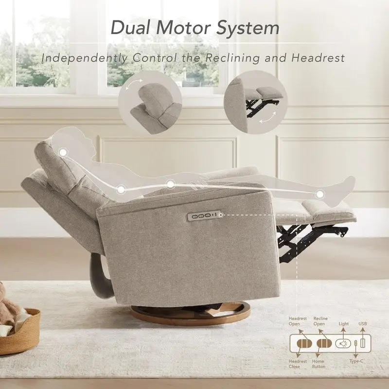 Maire Power Swivel Nursery Recliner Chair with Nightlight