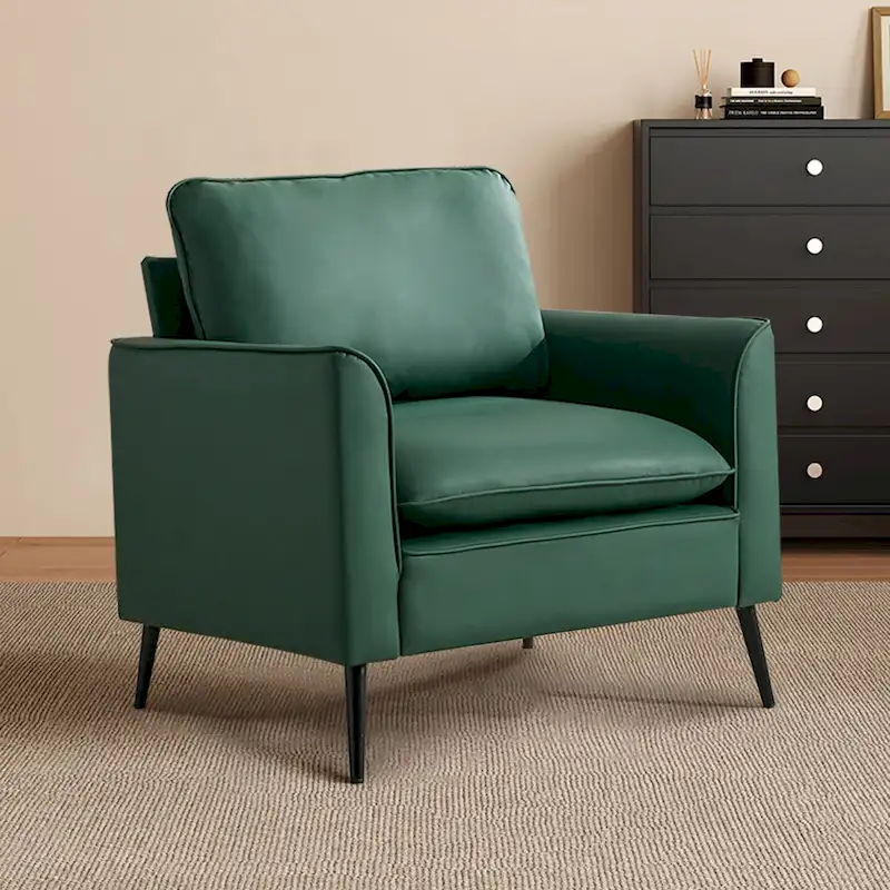 Green Upholstered Accent Chair with Cushions and Pillows