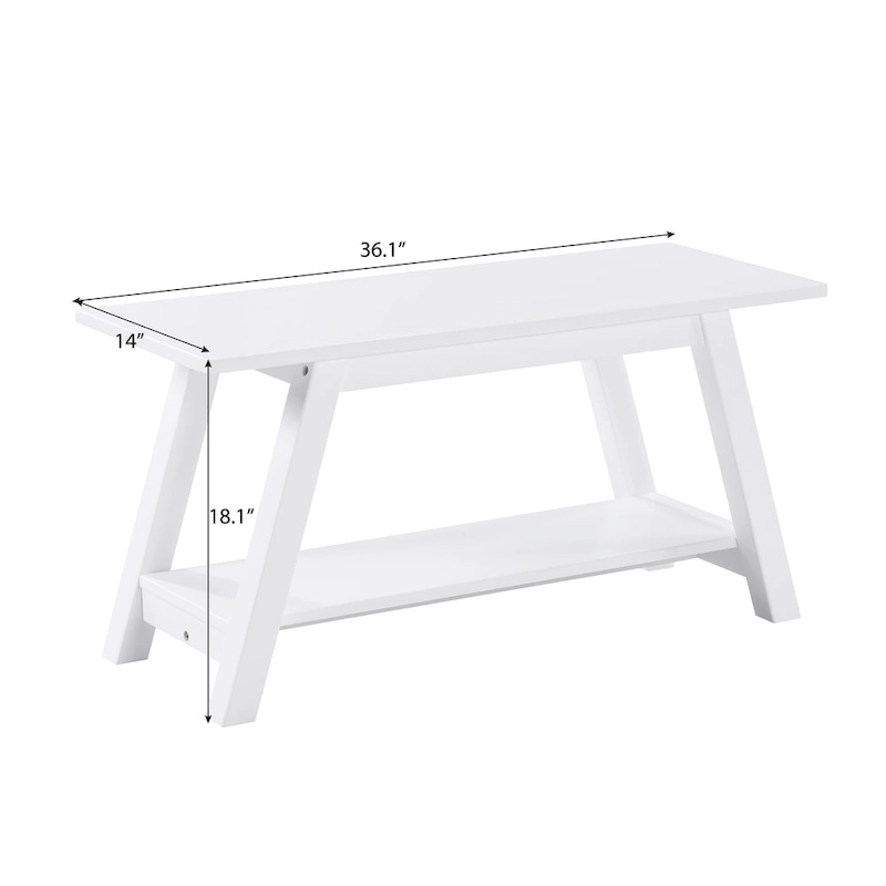 Roundhill Furniture Elyz Solid Wood Bench with Shelf, White