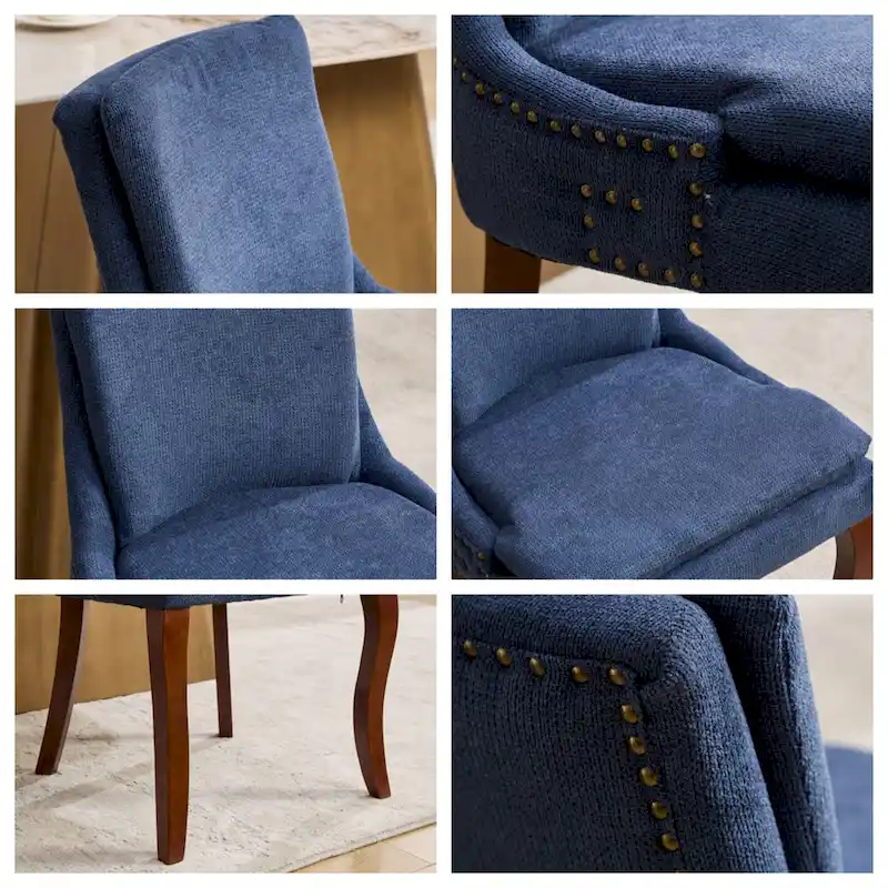 Chenille Fabric Upholstered Dining Chairs w/ Solid Wood Legs(Set of 2)