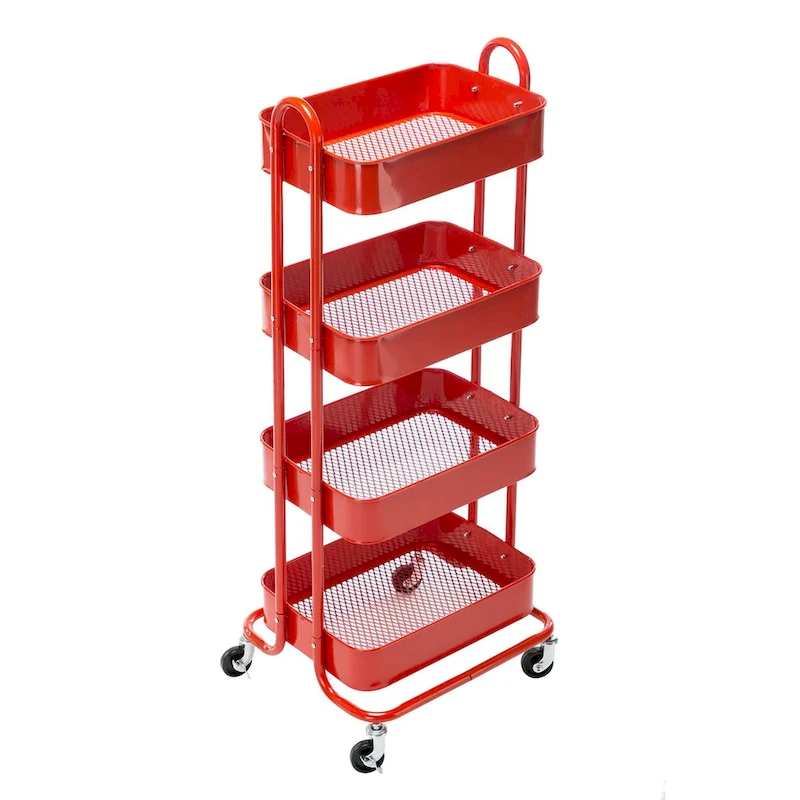 4-Tier Metal Utility Cart with Wheels Storage Shelves Organizer - 17.7x13.7x42.9