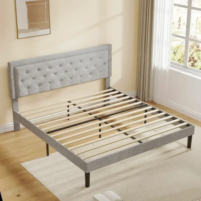 Queen Upholstered Platform Bed with Adjustable Headboard