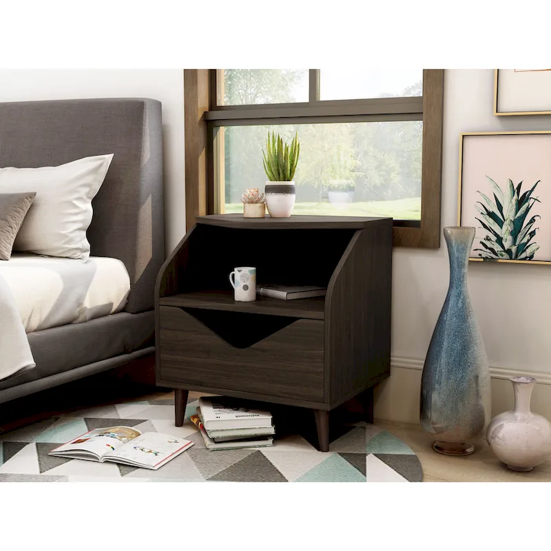 Mid-century Modern 20-inch 1-Shelf and 1-Drawer End Table by