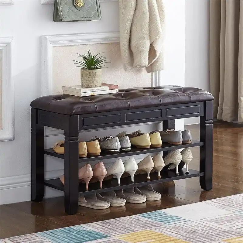Shoe Storage Bench with Cushion - 31.5D x 13.8W x 18.9H
