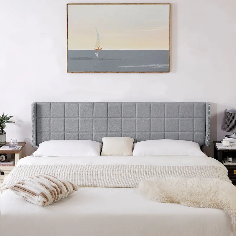 Javlergo Queen/King Size Adjustable Upholstered Headboard, Modern Wingback Headboard with Double Nailhead Trimming